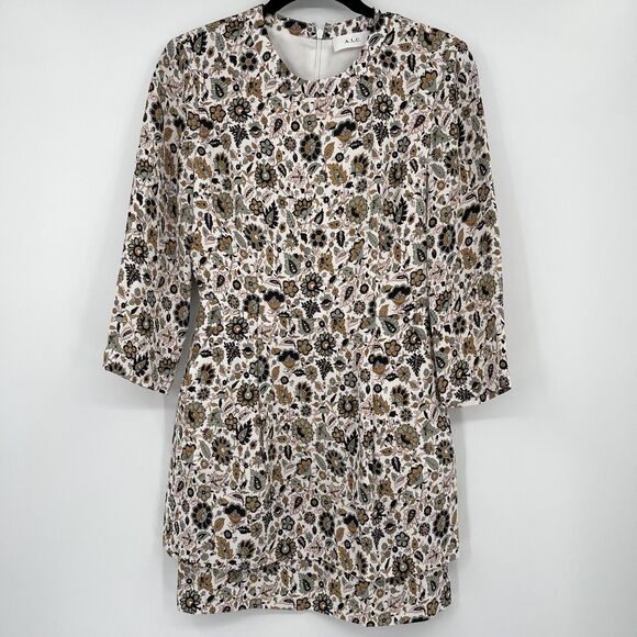 A.L.C. Womens Dress Size 4 Tordi Floral Paisley Silk 3/4 Sleeve Tiered Mini - Picture 2 of 9